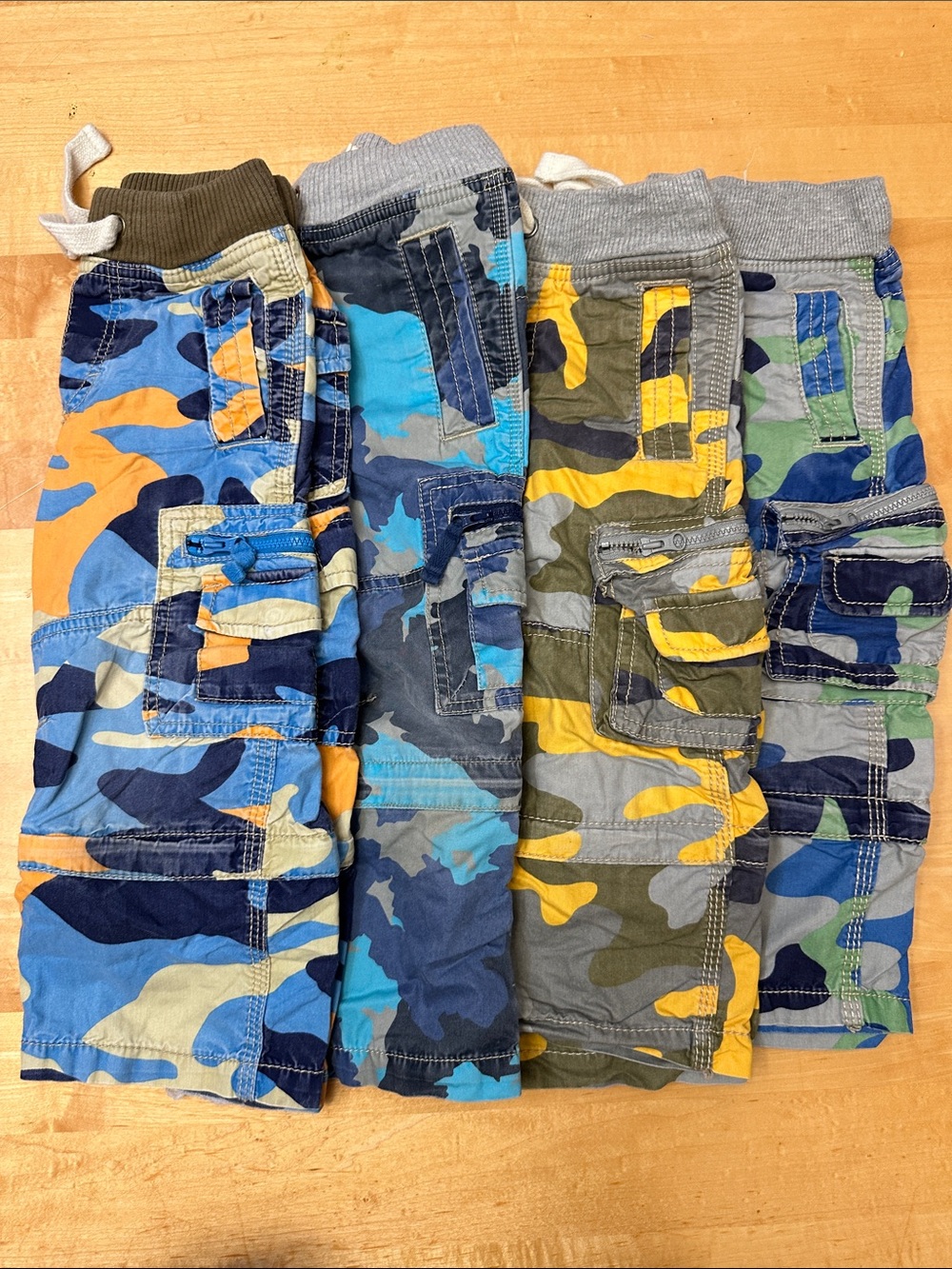 Mini Boden Colorblock Camo Cargo Shorts - Blue, Yellow, Green